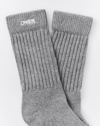 Rib Long Crew Socks | Mid Gray Marl