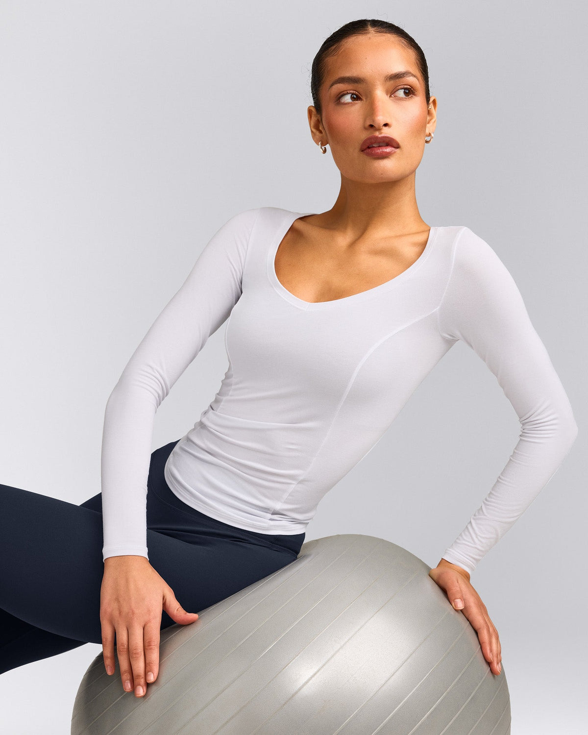 Mellow™ Motion Wide V Neck Long Sleeve Top | White
