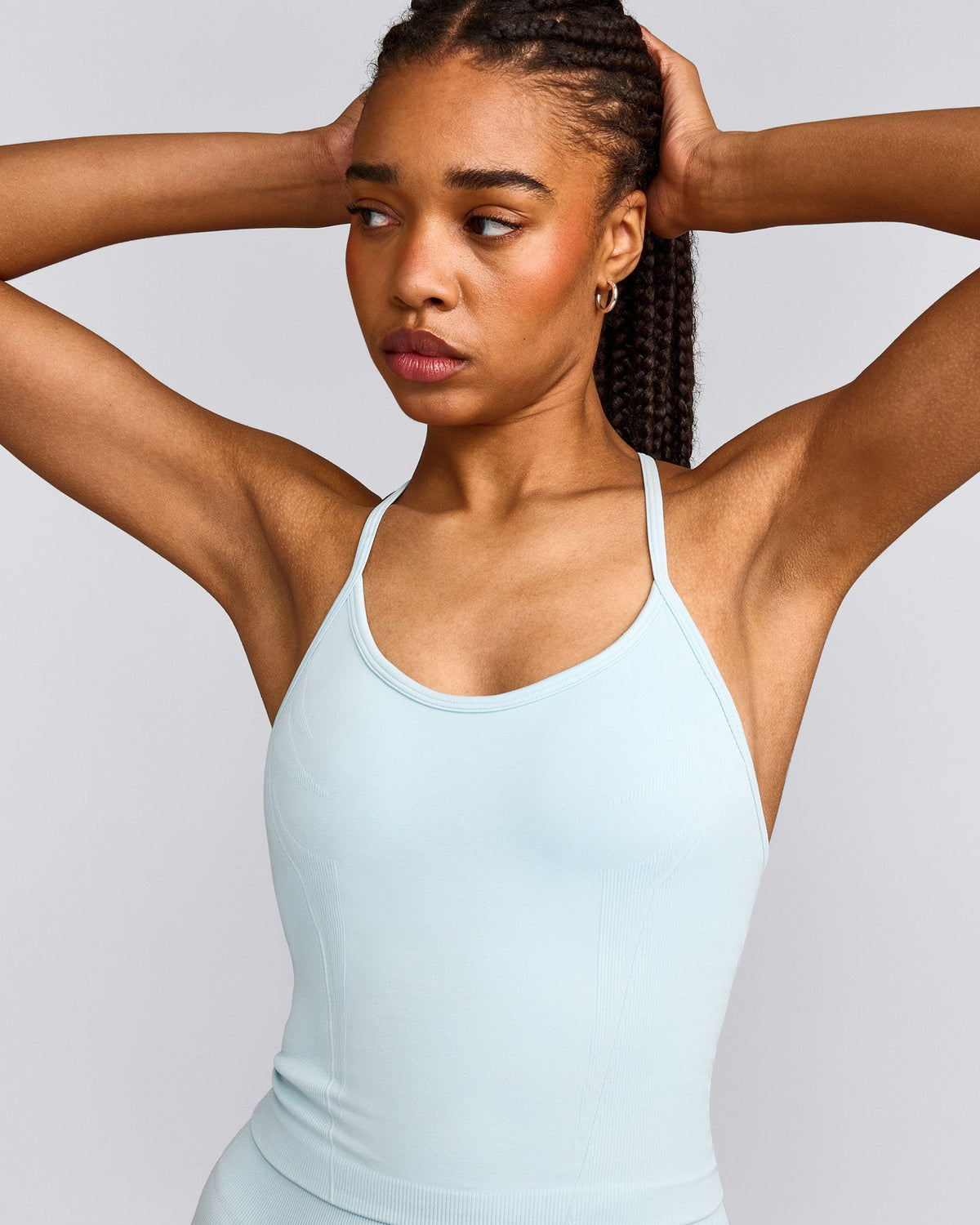 EnhanceLift™ Seamless Strappy Racer Tank Top with Built in Bra Shelf | Cloud Blue
